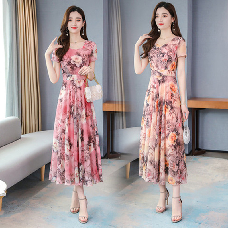 Summer V-Neck New Fashion Korean Style Printed Dress Waist - Image 3