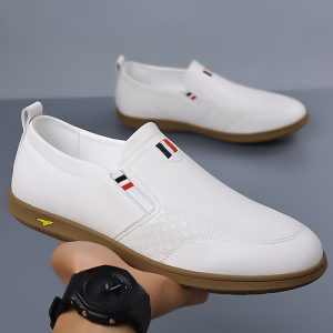 2025 Spring and Summer New Style Breathable Soft-Soled Casual Leather Shoes, Fashionable and Versatile Men's Driving White Shoes
