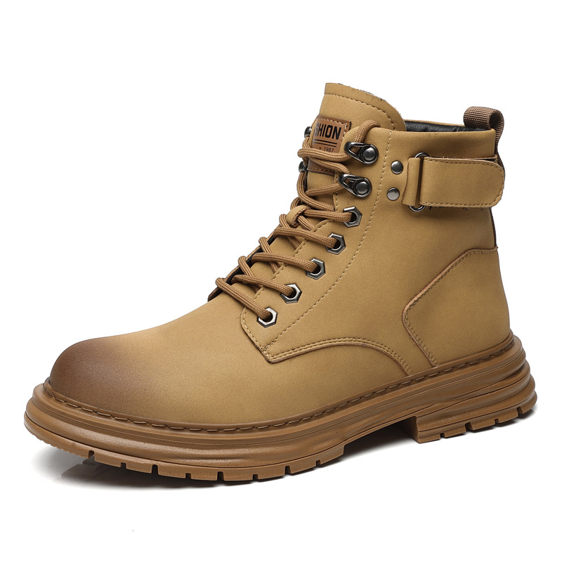 Martin Boots Men's Winter Velvet Cotton Boots Men's Short Boots Retro Rhubarb Boots British Work Boots Trendy - Image 5